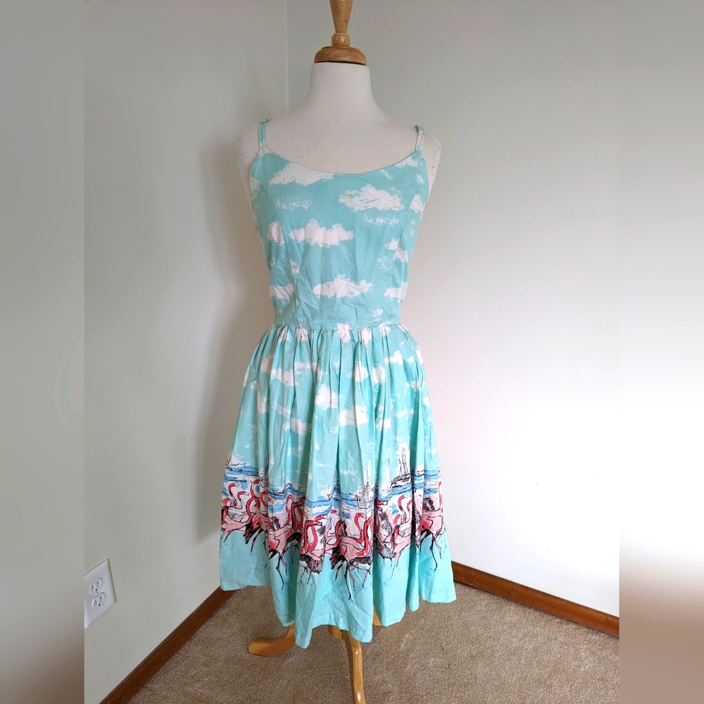 Handmade Flamingo Border Print Cotton Sundress L